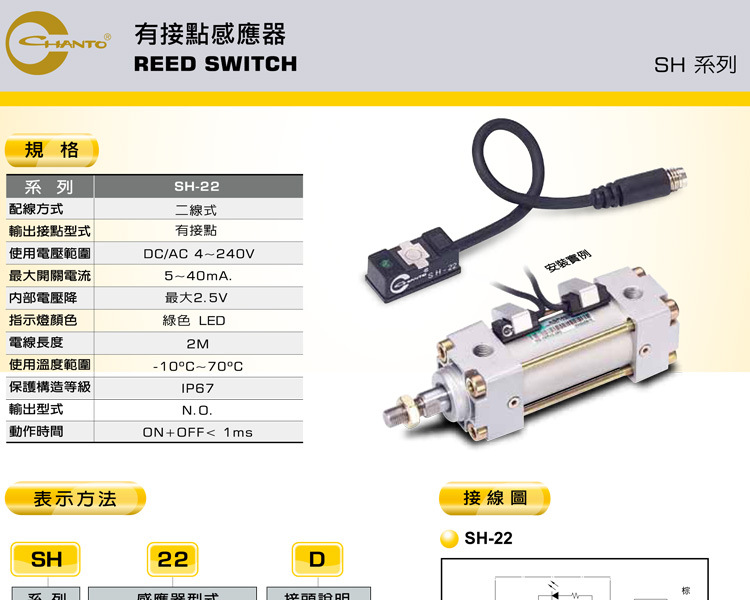 【感應器SH-22-2M 磁性感應行程開關感應傳感器 CHANTO/臺灣長拓】價格,廠家,圖片,電工開關,昆山卓拓自動化控制設備-